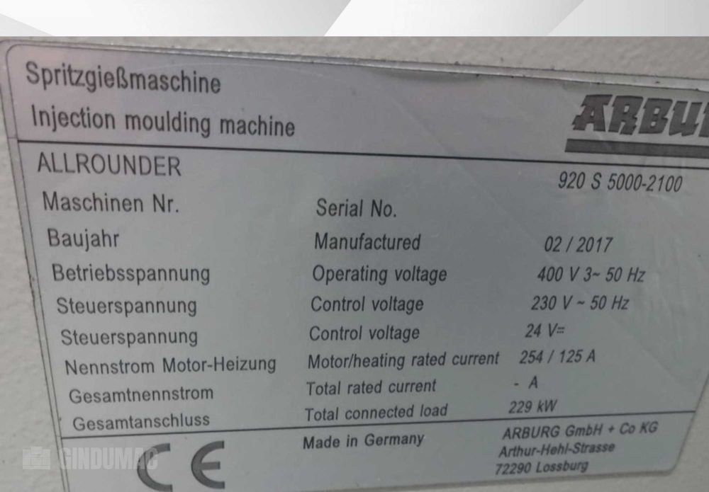 Wtryskarka ARBURG Allrounder 920 S 5000- 2100 (2017)