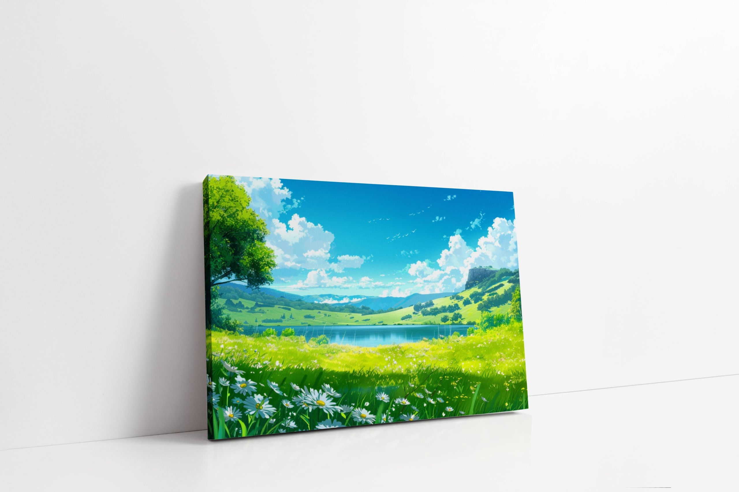 Obraz na płótnie "Łąka nad jeziorem" 100x70 cm - Naturalny krajobraz