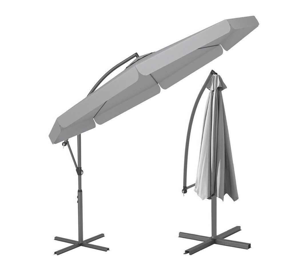 Parasol Ogrodowy Duży Składany Wysięgnik 350cm Szary Falbany Tarasowy