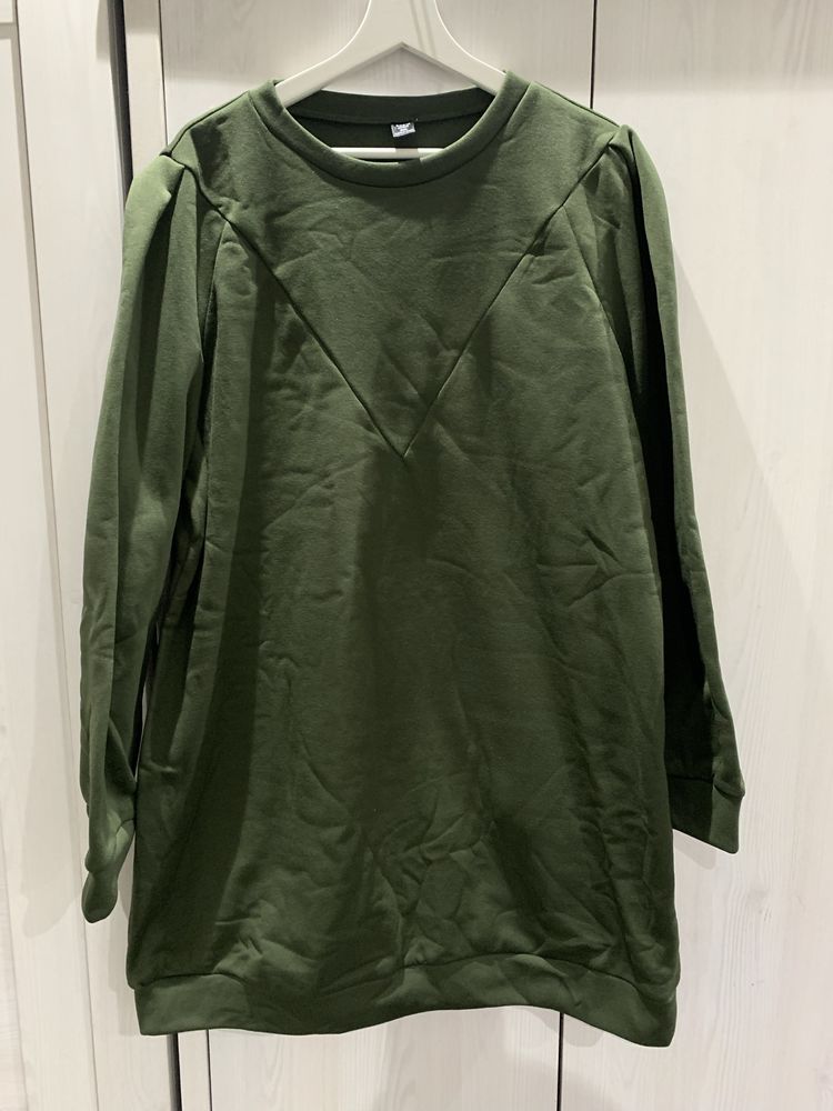Bluza ciepła sukienka dresowa zielona rozmiar 48 nowa