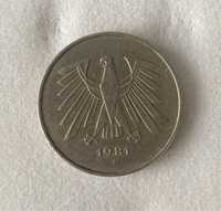 Moneta niemiecka bilon 5 Marek Niemieckich 1981 rok Deutsche Mark
