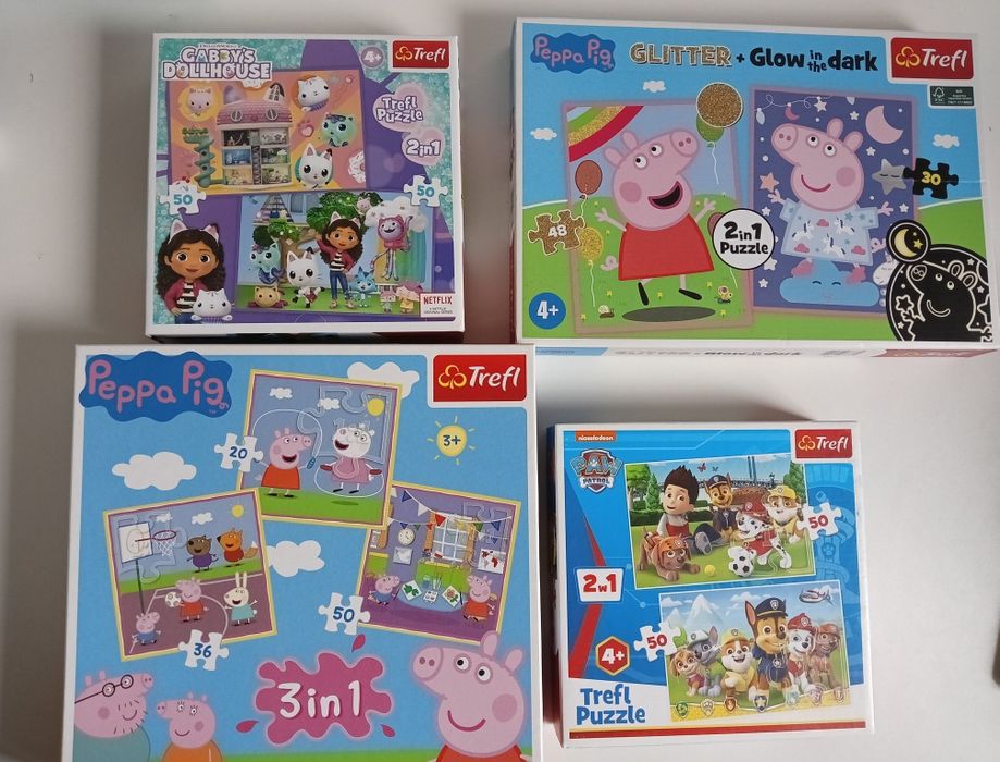 Puzzle Koci domek Gabi, Psi patrol, Peppa, 4 sztuki,