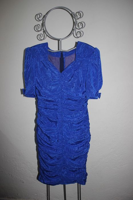 Vestido azul drapeado Vintage - Feito por Modista - Usado - Bom estado