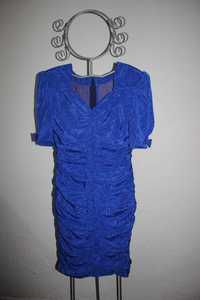 Vestido azul drapeado Vintage - Feito por Modista - Usado - Bom estado