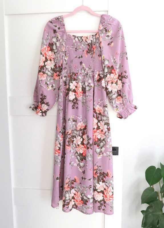 Liliowa sukienka w kwiaty S fioletowa boho wesele