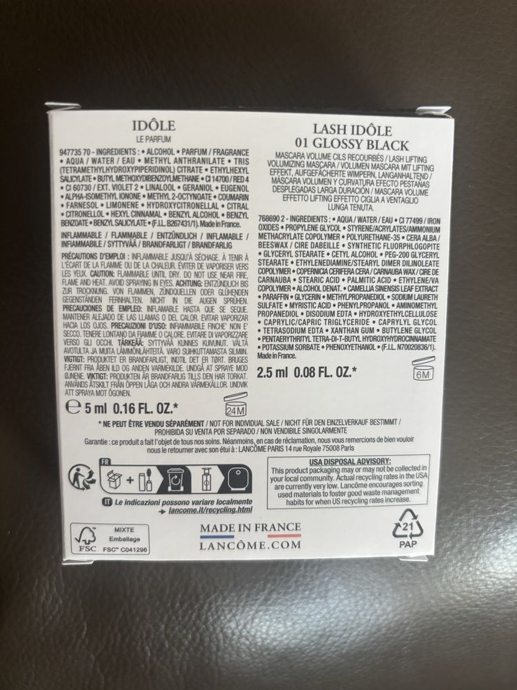 Lancome Idôle zestaw Set Perfum Le Parfum 5ml + Tusz do rzęs