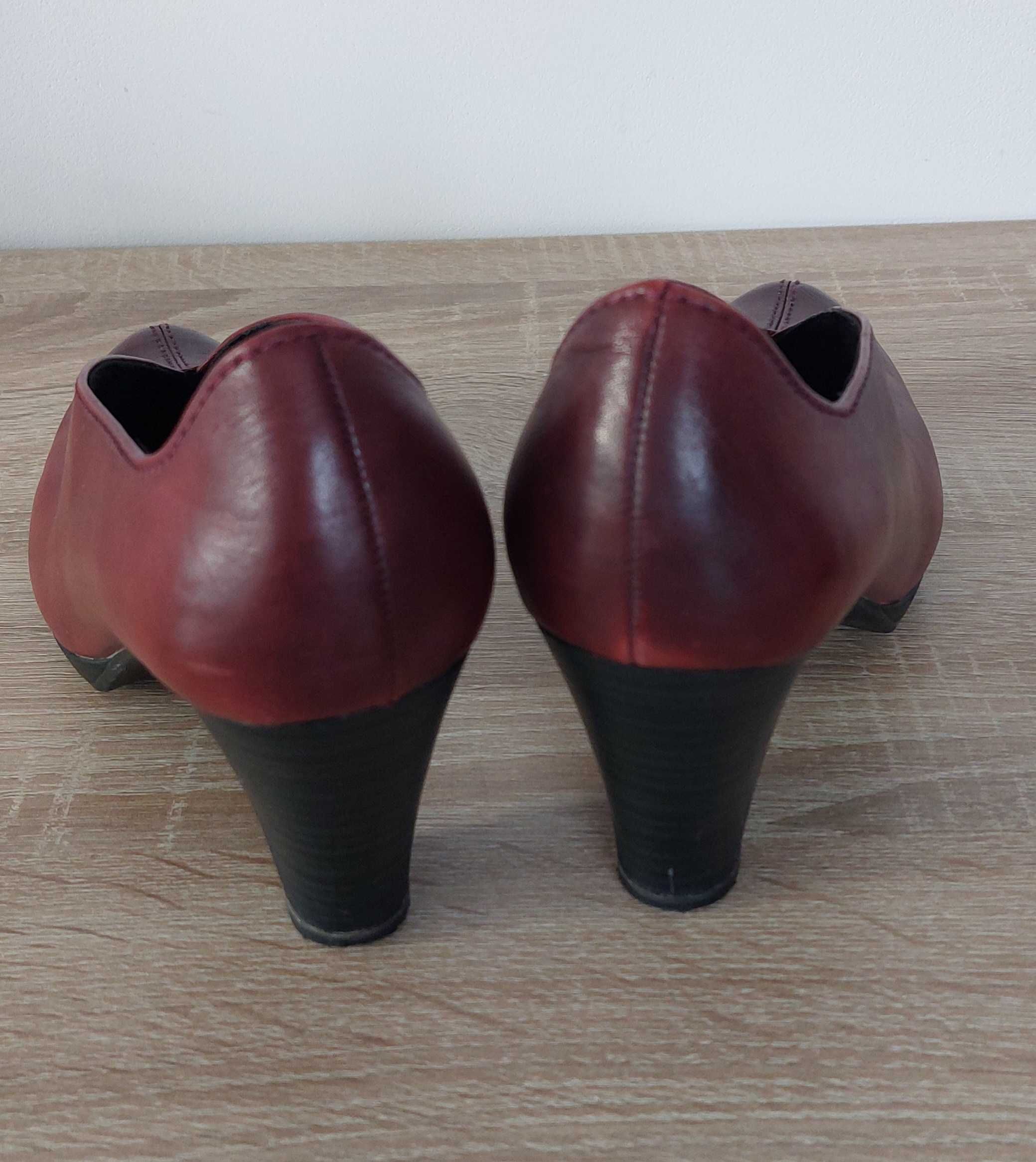 buty skórzane Marco Tozzi bordowe rozm.38