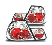 FAROLINS TRASEIROS BMW E46 4P 98-01 LED LOOK LEXUS FUNDO CROMADO
