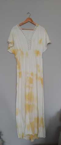 Długa maxi sukienka ciążowa rozmiar uniwersalny biała żółta koronka