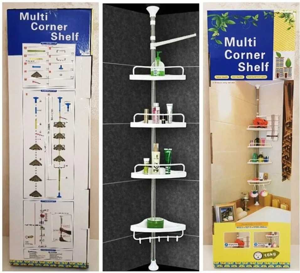 Кутова телескопічна полиця для ванної кімнати етажерка Полка в ванную