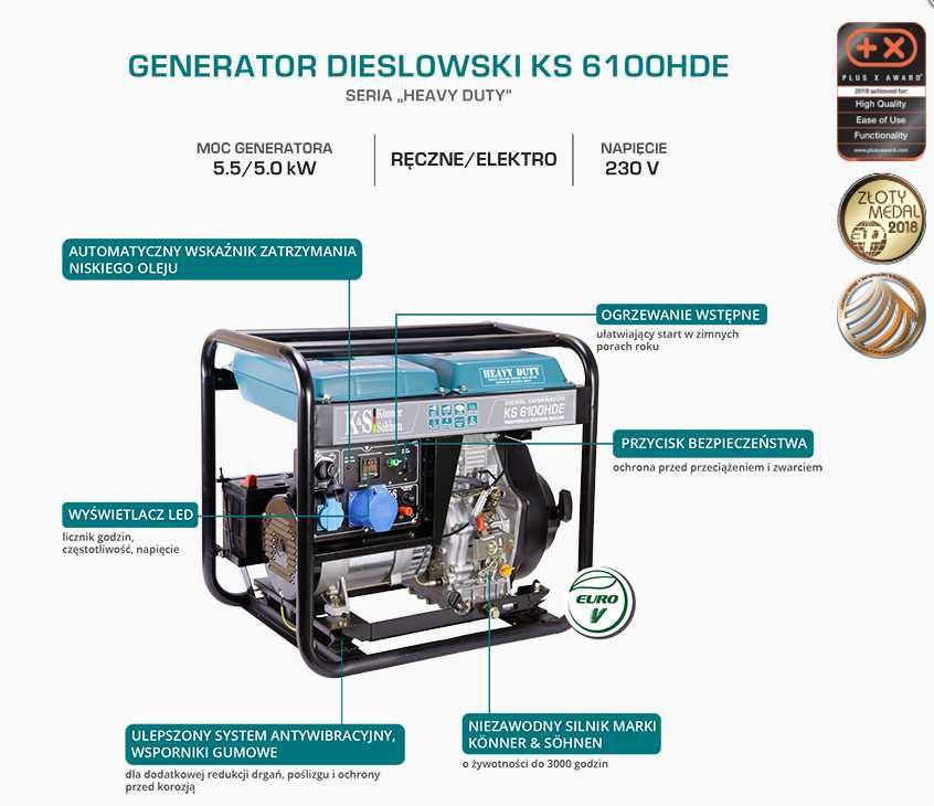 Agregat prądotwórczy KS DIESEL moc 6,5KW niemiecki KONNER 6500W 1F