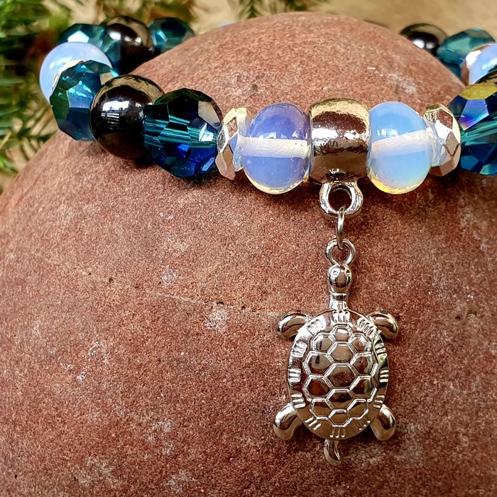 Bransoletka opal hematyt kryształ żółw morska