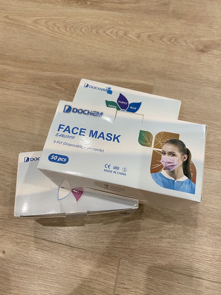 Медицинские маски Dochem Premium Elite, 3-х слойные, синие, 50 шт