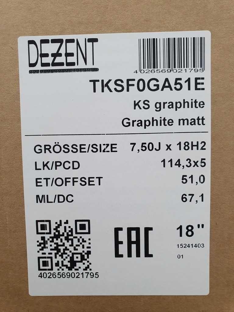 Nowe alufelgi MAZDA 18 Mazda 3 Mazda 6 MX-5 Dezent KS Graphite