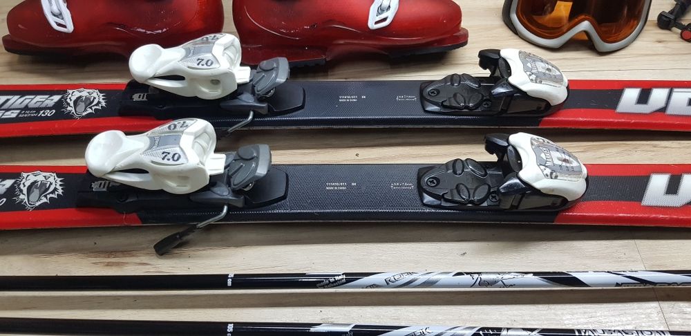 Komplet Narty 130 cm VOLKL Buty roz 38.5 Kijki Kask Gogle