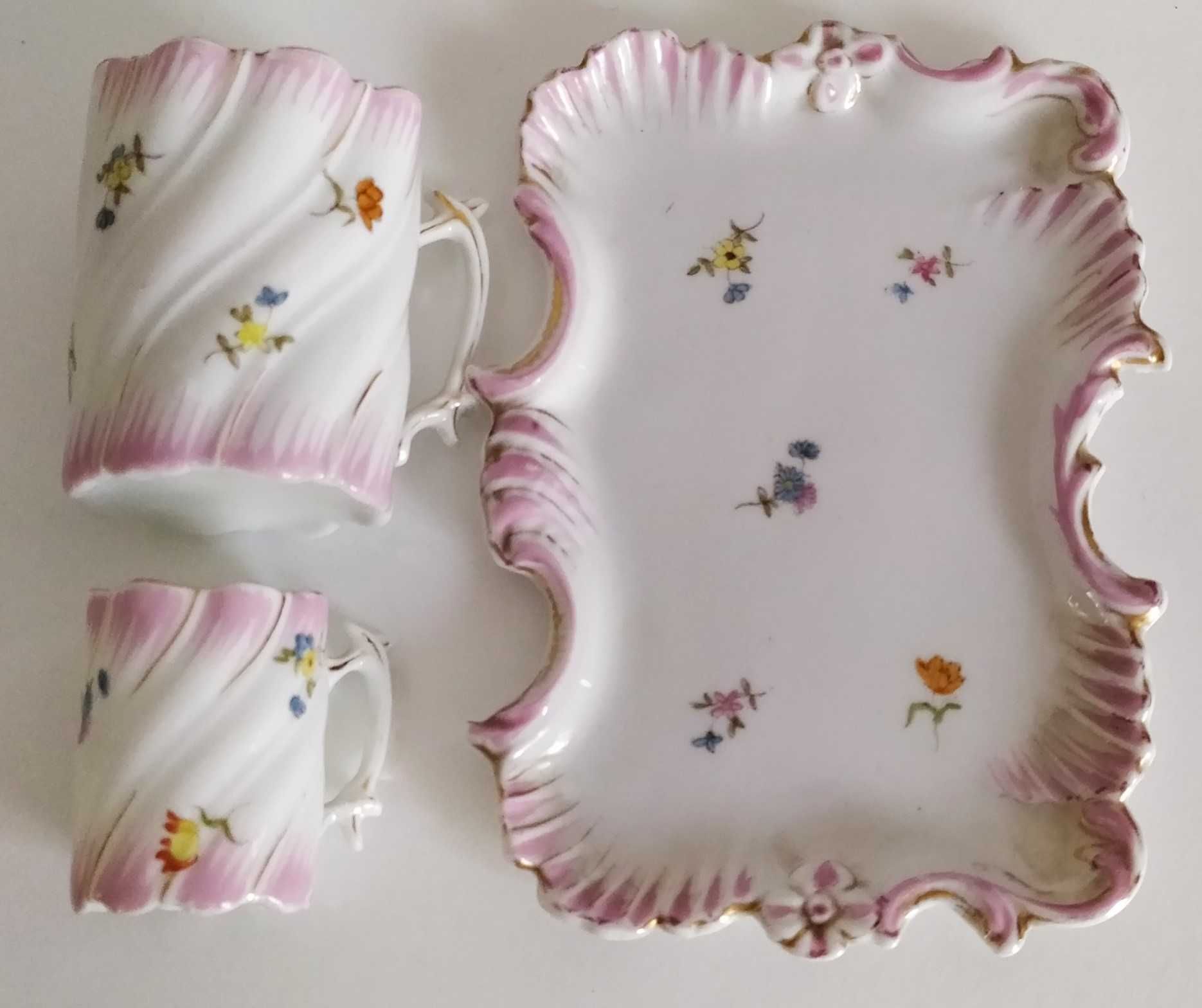 Swirlowa porcelana ręcznie malowane filiżanki z tacą w stylu neorokoko