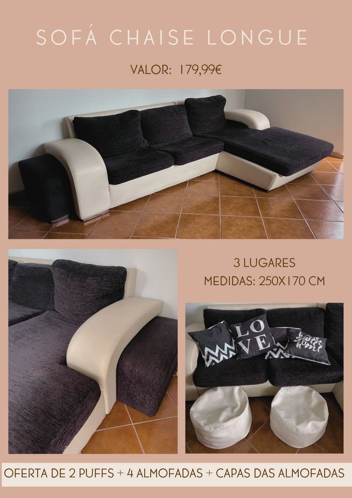 Sofá chaise long 3 lugares