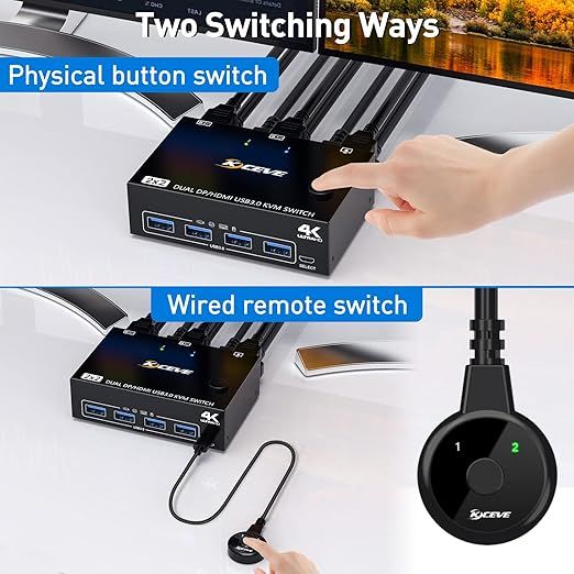 Przełącznik KVM NAWEN HDMI/DP 4K 2x2 USB 3.0 do komputerów i monitorów