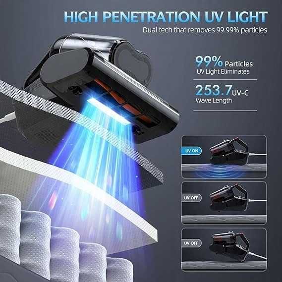 Odkurzacz do Roztoczy do Materacy Sof UV Filtr HEPA 600W Ssanie 16kPa