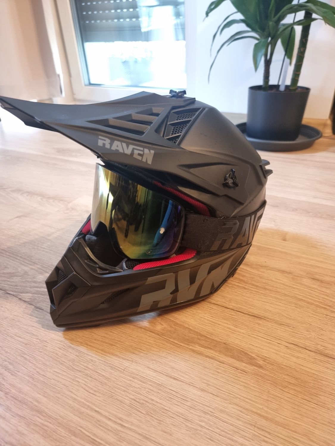 Kask Raven Aspire Evo MX Black Red + Gogle Cross Raven Edge Magnetic B