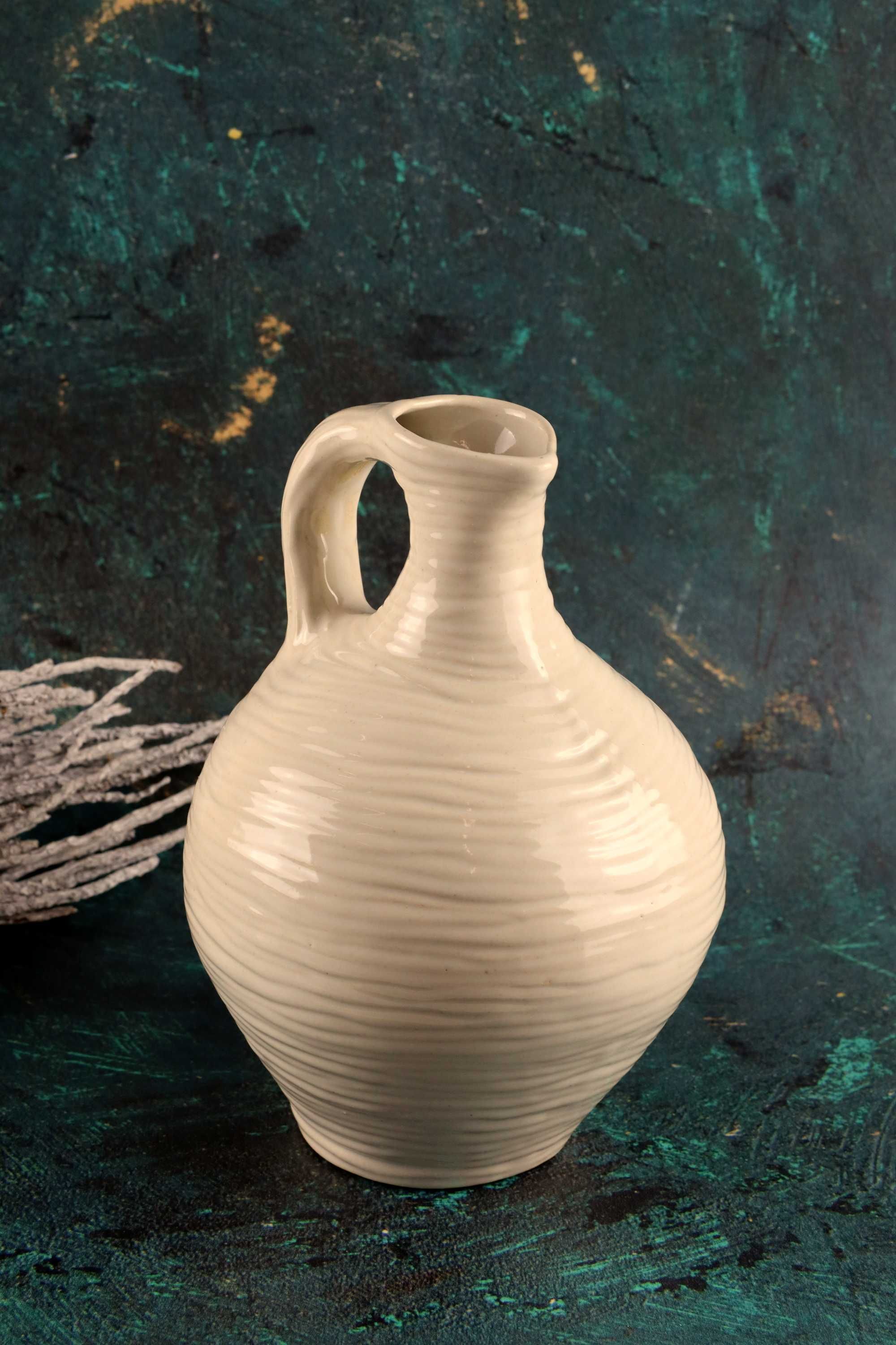 Ceramiczny kremowy dzbanek Elcer Bytom ceramika prl vintage