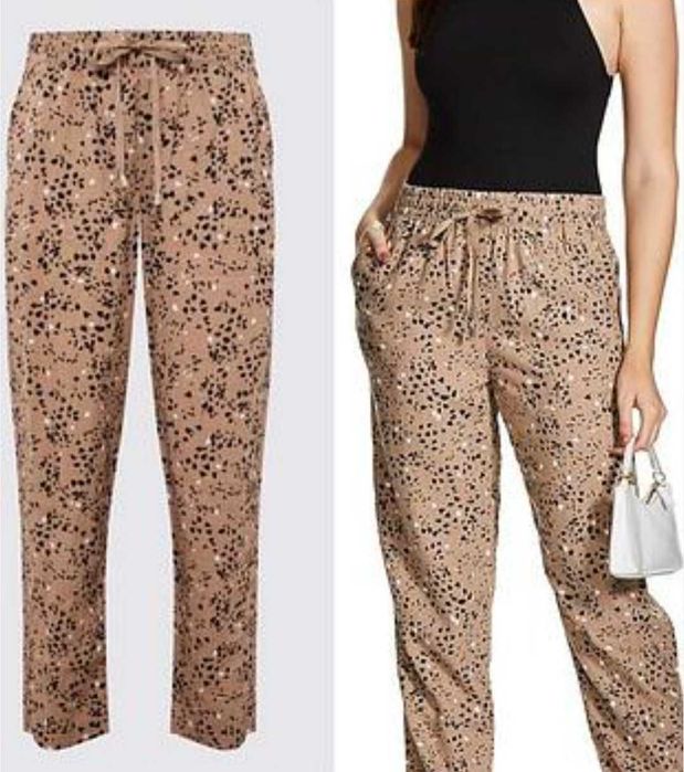 Брюки штаны смесевой лён батал, большого размера принт marks & spencer