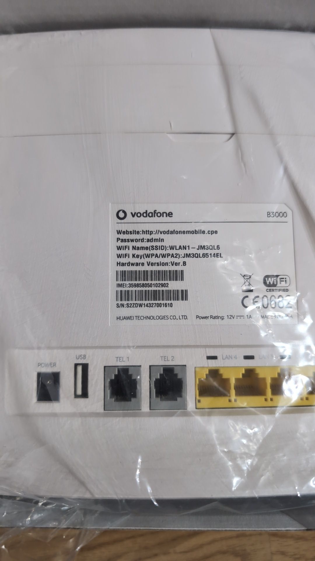 Router Vodafone B3000 4G 150Mbps 
Cat 4 LTE FDD 3G UMTS WiFi
Marca Hua
