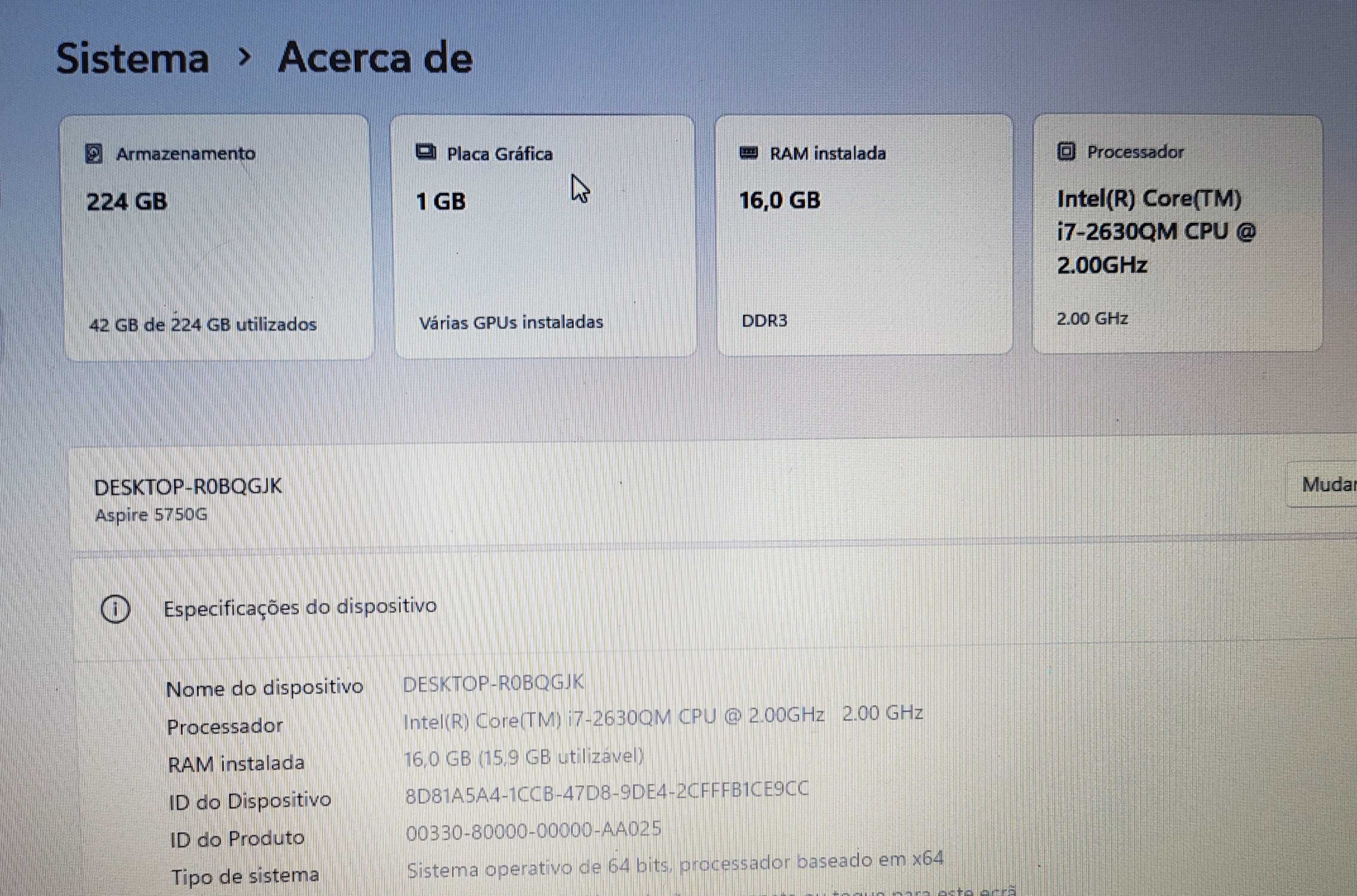 Portátil Acer i7 • 16GB RAM • SSD 240GB • NVIDIA Rápido e fiável!