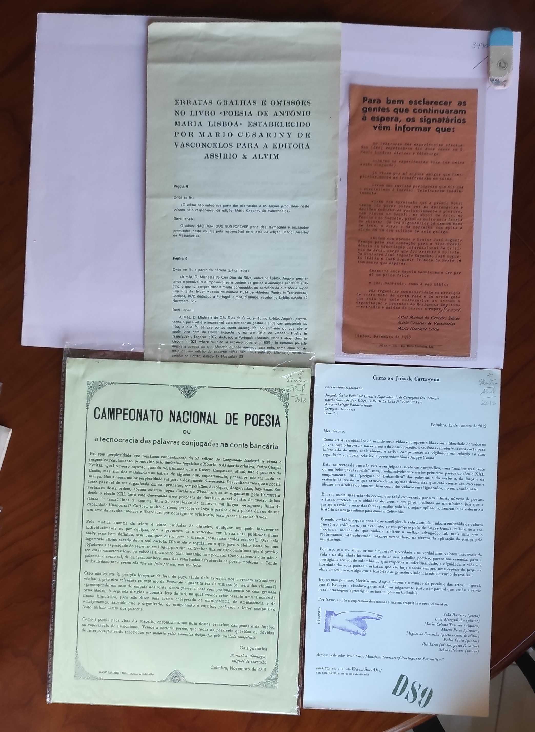 Manifestos/Plaquetes/Catálogos/Folhas Volantes