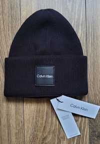 czapka beanie Calvin Klein Jeans zimowa prążkowana czarna bawełna NOWA