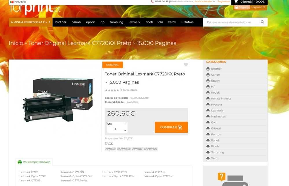 Toner original Lexmark Preto C7720KX (1544)