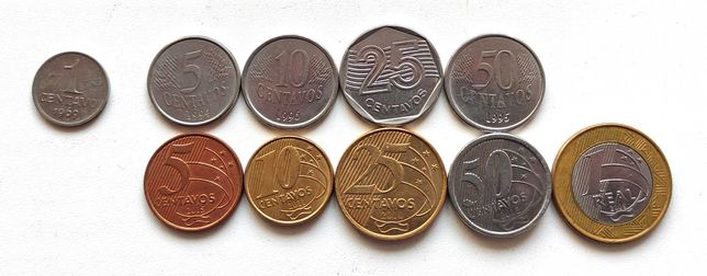 Набор монет Бразилии (сентаво, реал), 10 шт