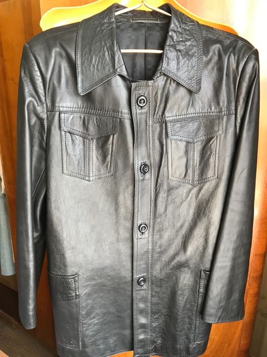 Мужской кожаный удлинённый пиджак