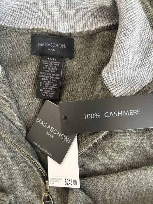 Sweter kaszmirowy męski kolor khaki Magaschoni z półgolfem rozmiar M