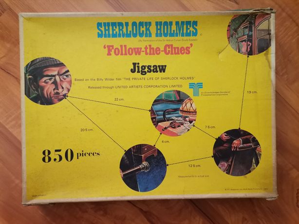 Okaz puzzle z 1970 roku 850 elementów Sherlock Holmes Follow the Clues