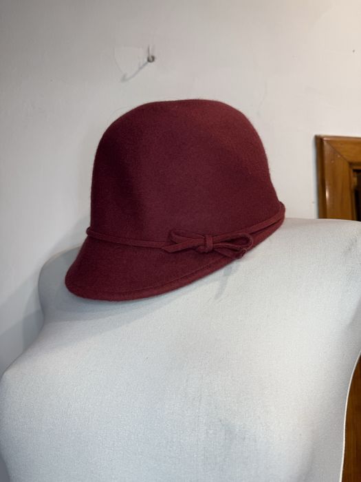 kapelusz typu cloche 100% wełna bordowy kapelusz czapka jesienny