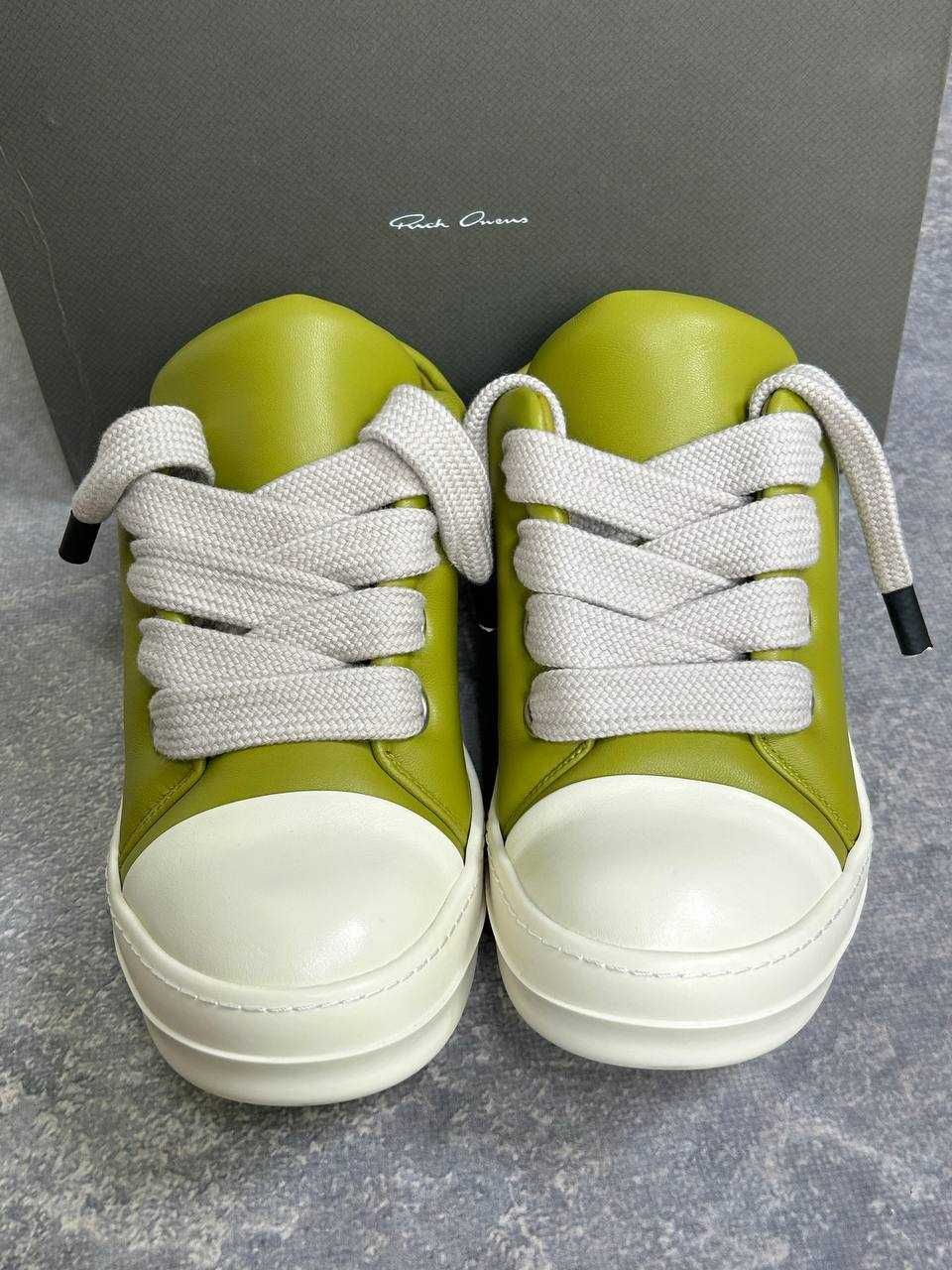 Кеди Rick Owens leather ramones jumbo lace laces кроссовки зелені