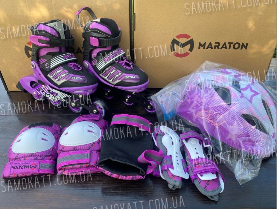 Ролики в наборе с защитой и шлемом, комплект роликов Zetra Maraton