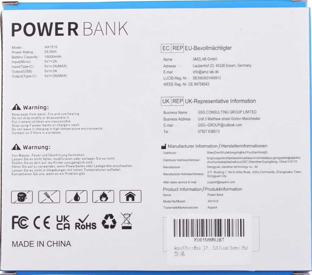 Power Bank Asperx  15000 mAh 2 szt.