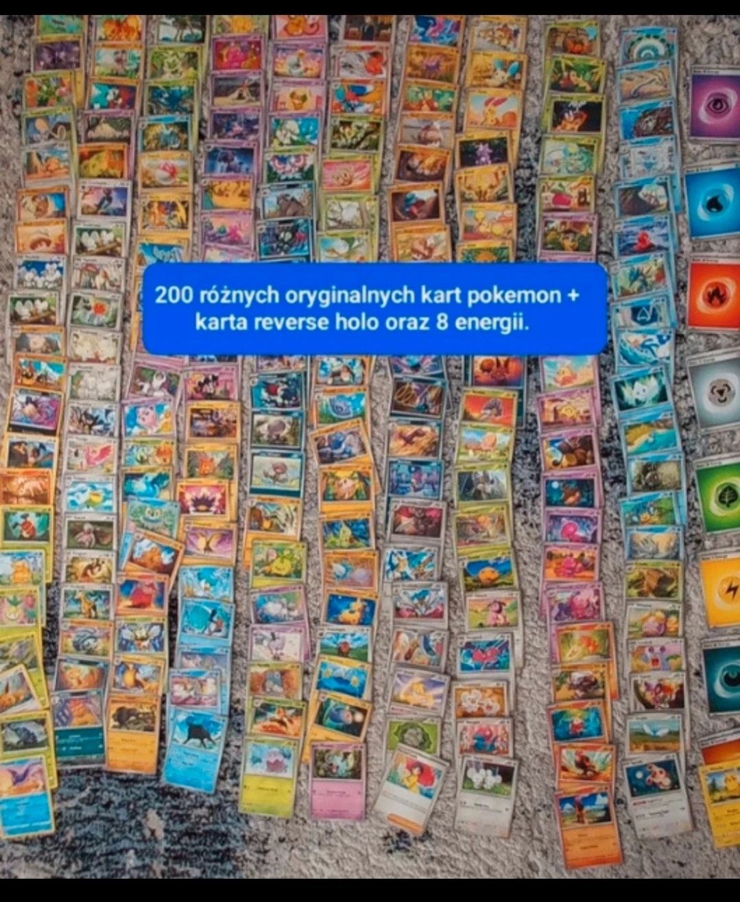 Zestaw 200 różnych oryginalnych kart pokemon, pikachu, reverse holo