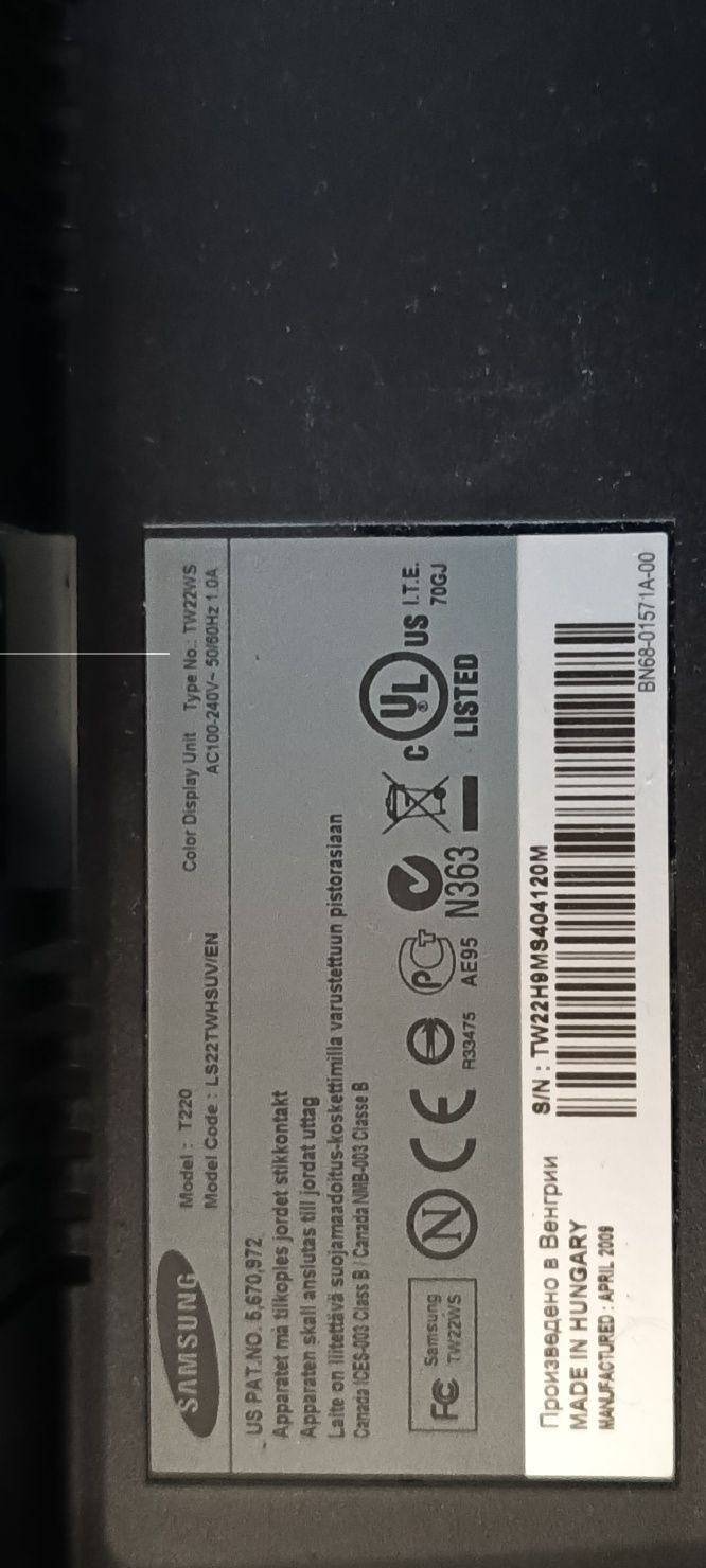 Monitor Samsung t220 t22ws 22 cale