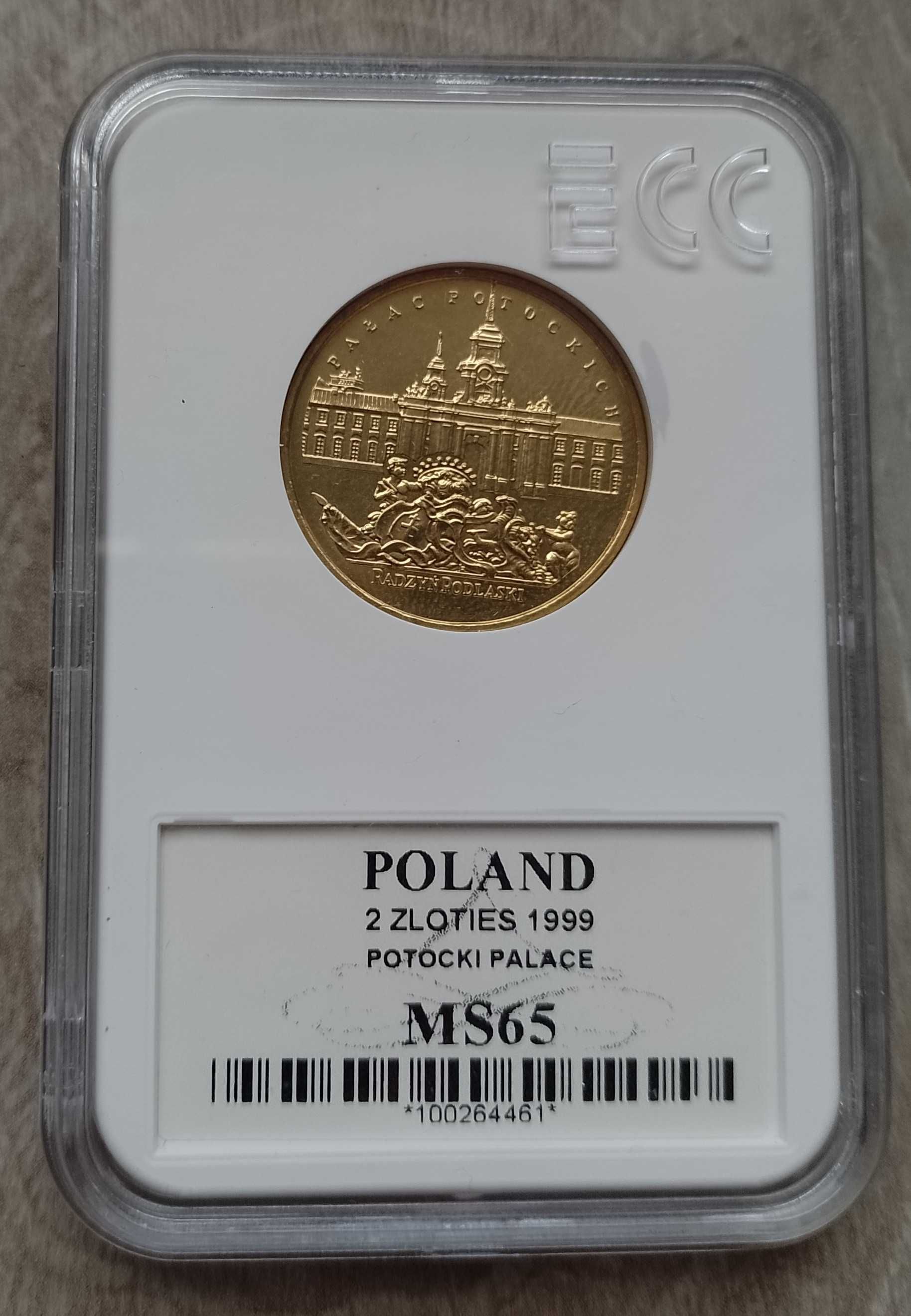 Moneta 2 zł Pałac Potockich MS65 ECC 1999 grading