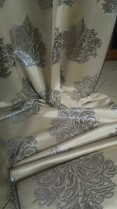 zasłony z metra ORNAMENT srebrny w BEŻU,szer 140 cm elegancki