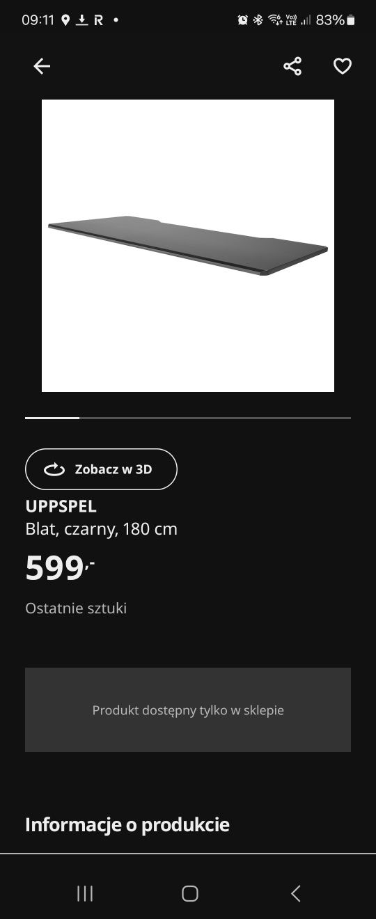 Biurko elektryczne Ikea podnoszone, stelaż Rodulf, blat Uppspel 180x80