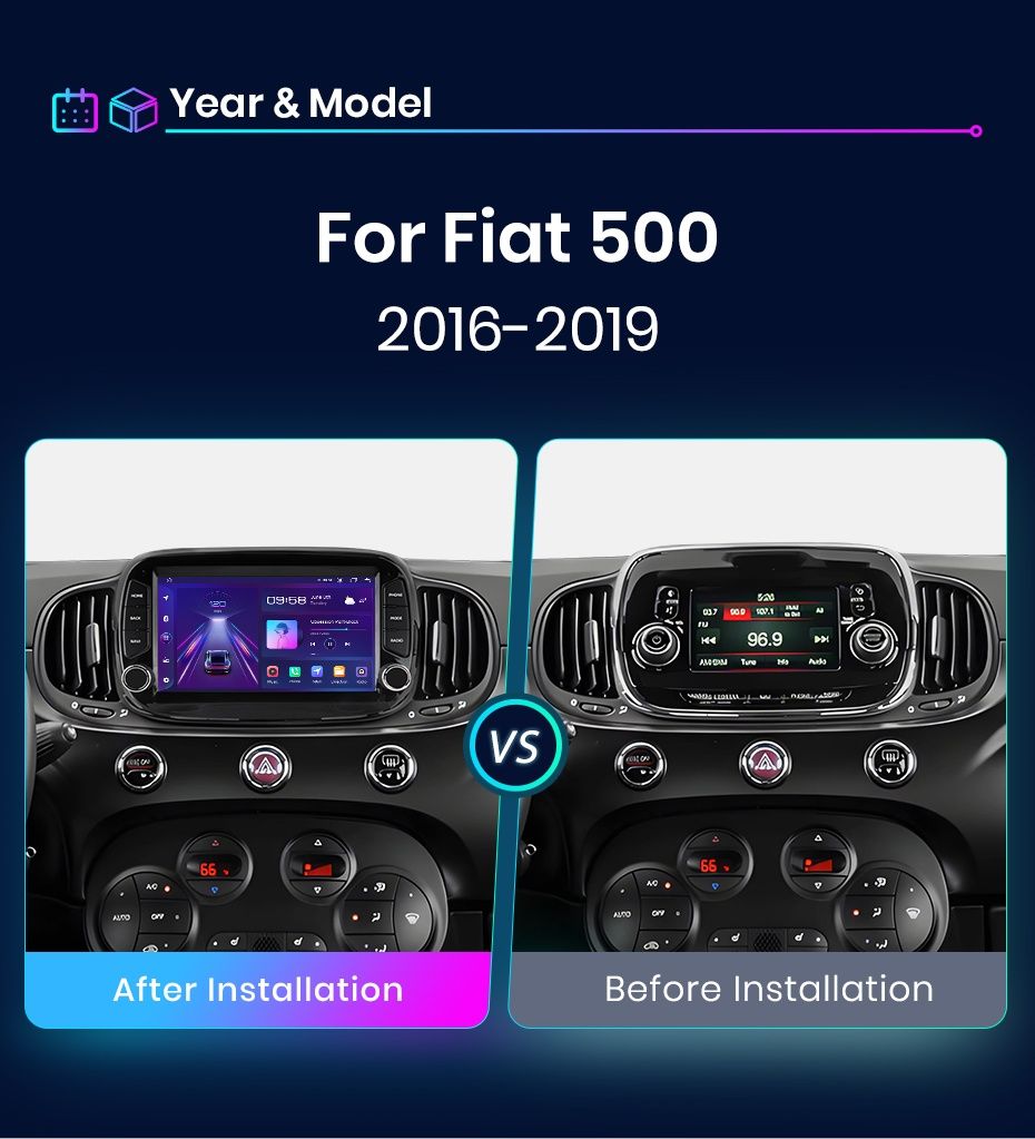 Rádio Android Fiat 500 de 2016-19 Carplay 2/32GB GPS wifi BT NOVO