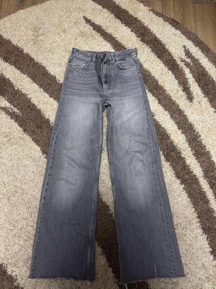 серые джинсы zara wide leg 36 p