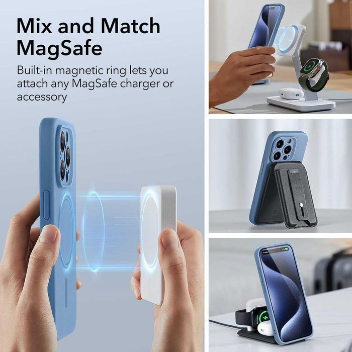 ESR HaloLock soft case etui MagSafe iPhone 15 PRO niebieskie