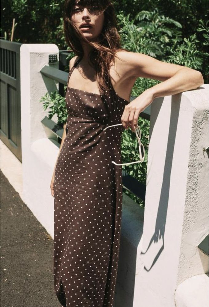 Zara сукня в горох з льону коричнева розмір с-м