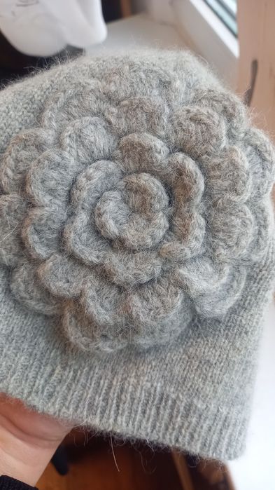 Czapka zimowa wełna angora szara