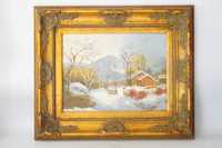 Ładny obraz w złotej ramie barok 59/49 cm zima 3